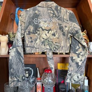 Copenhagen - Camouflage Long Sleeve Tie Front Crop Top - Women’s Small